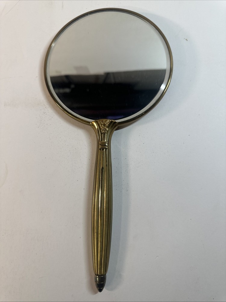Antique 1940's Copper Double Sided Hand Mirror Ornate Handle