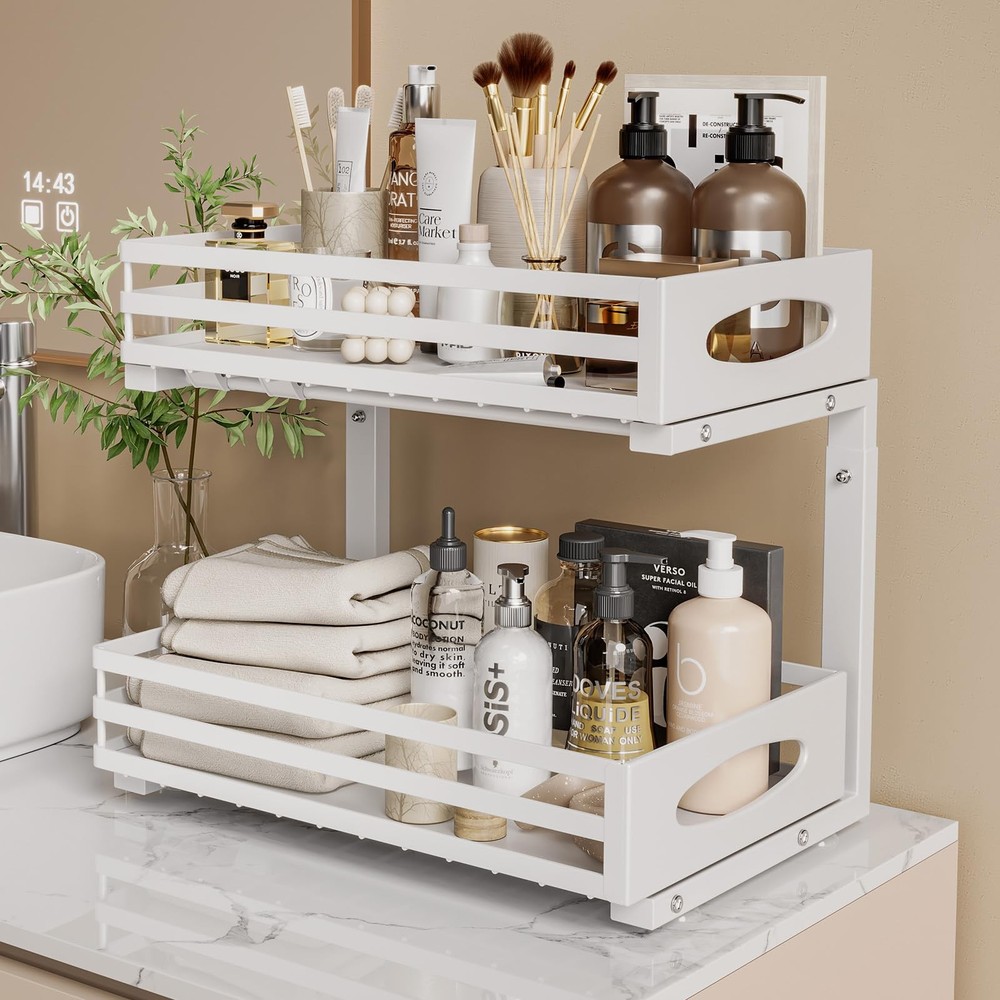 Under Sink Organizer, 2 Tier Organizers and Storage, 2Pack, White