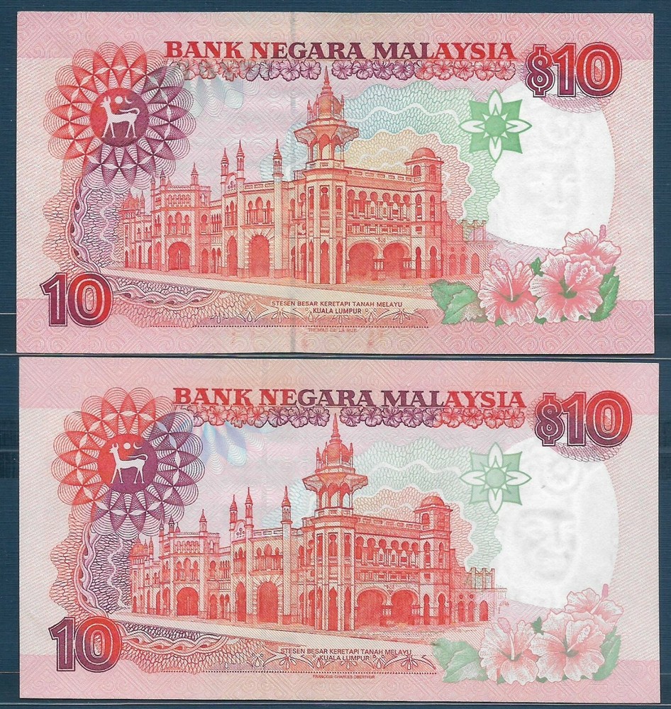 Malaysia 10 Ringgit 2 Pcs Lot, 1989 1995, P 29 36, UNC