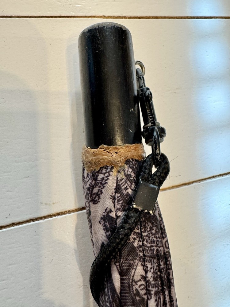 Paris Map Umbrella Grey Mauve Black Eiffel Tower Wood Handle