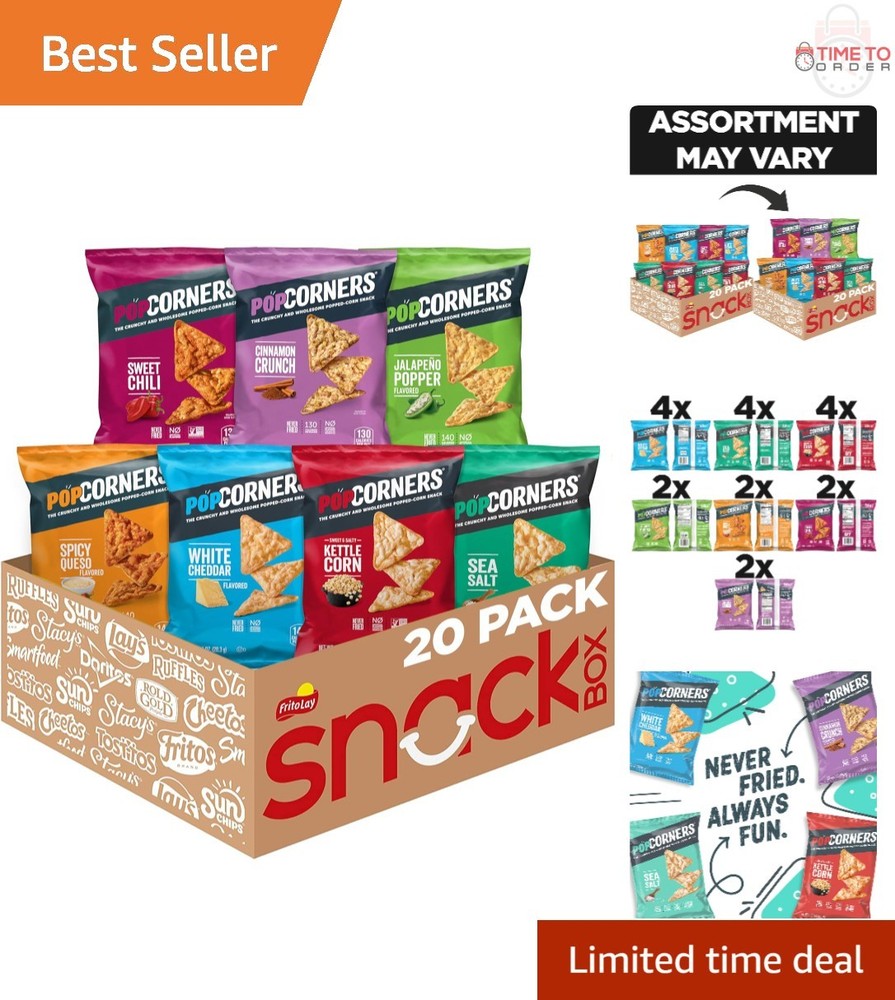 Popcorn Snacks Sampler Pack 20 Variety 1oz Chips Non-GMO Kosher On-the-Go