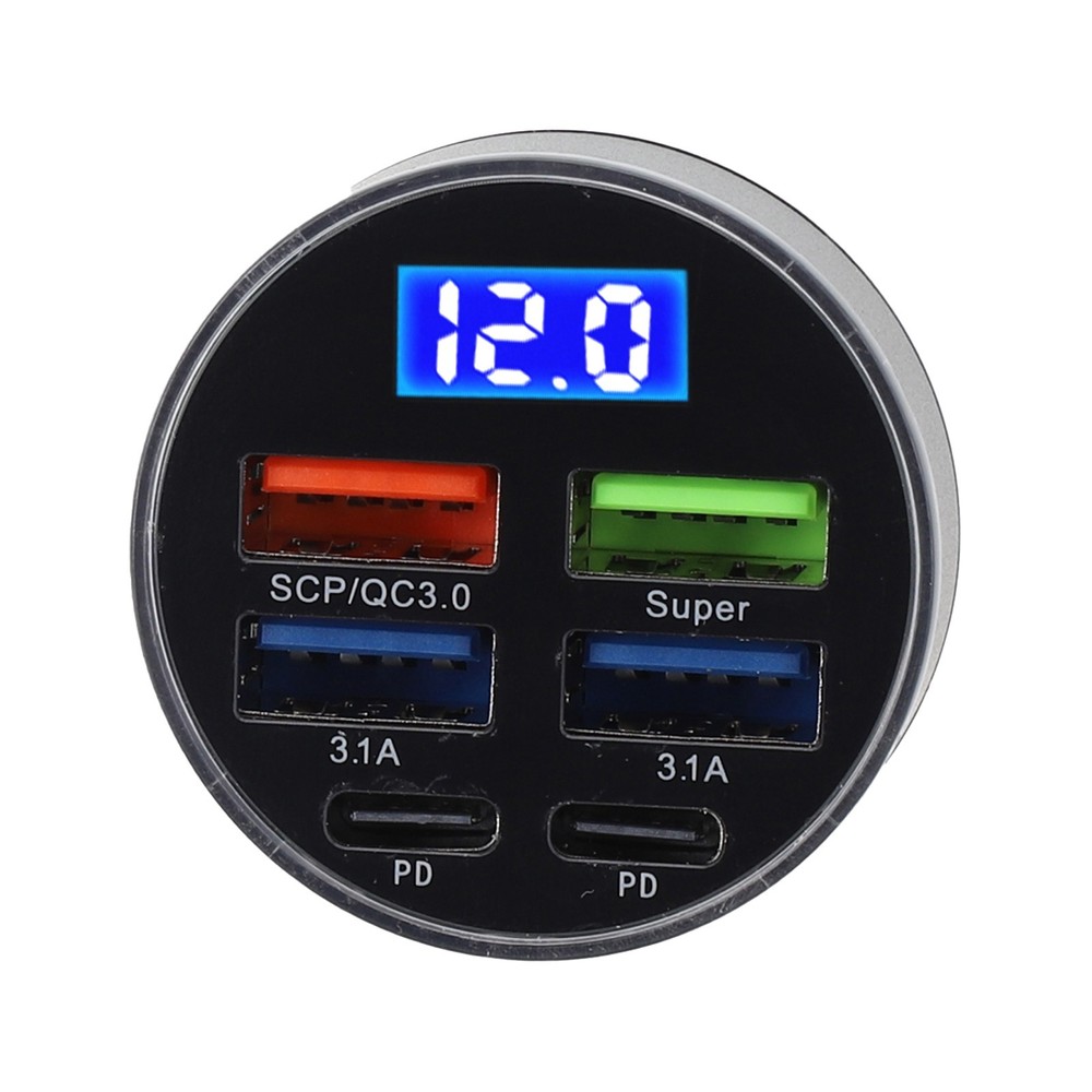 Powerful Car Charger with Multiple USB Outputs and LED Voltage Display
