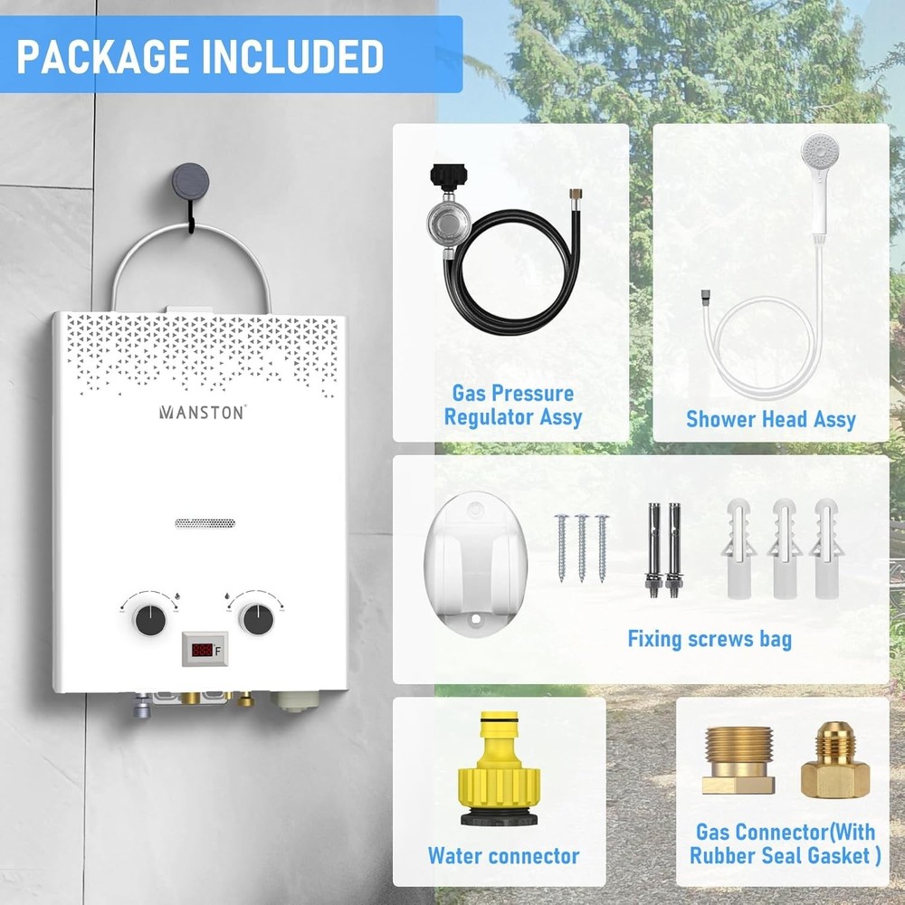 Tankless Water Heater, VANSTON Propane Water Heater Outdoor, 1.45GPM Portable