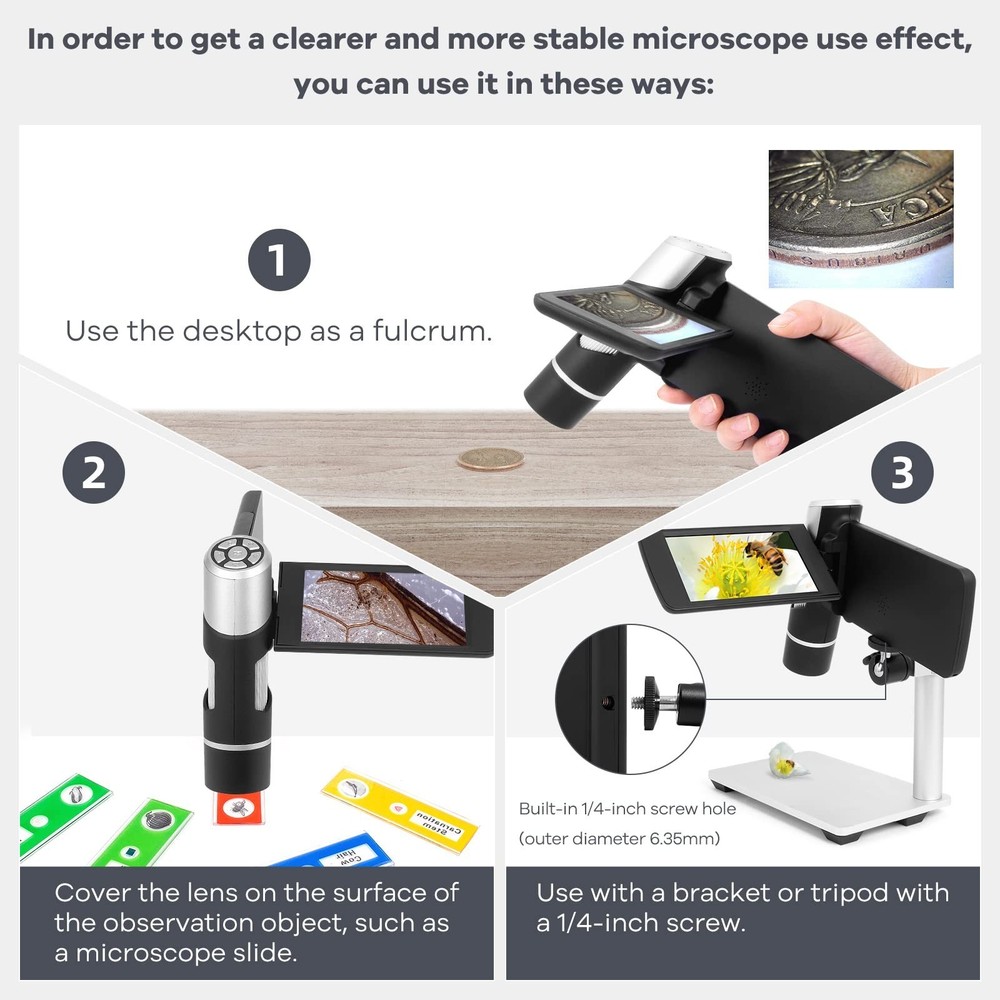 Andonstar AD203 Digital Microscope (Black+Bracket) Handheld Black+Bracket