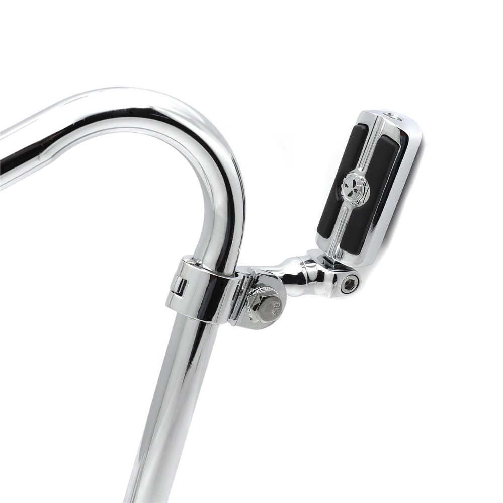 Chrome Angled Adjustable Skull Foot Peg For 1.25" Engine Guard Frame Tube