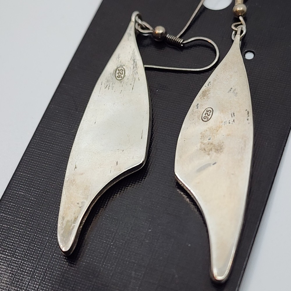 Large Native American Sterling Silver & Shell Inlay Dangle Earrings
