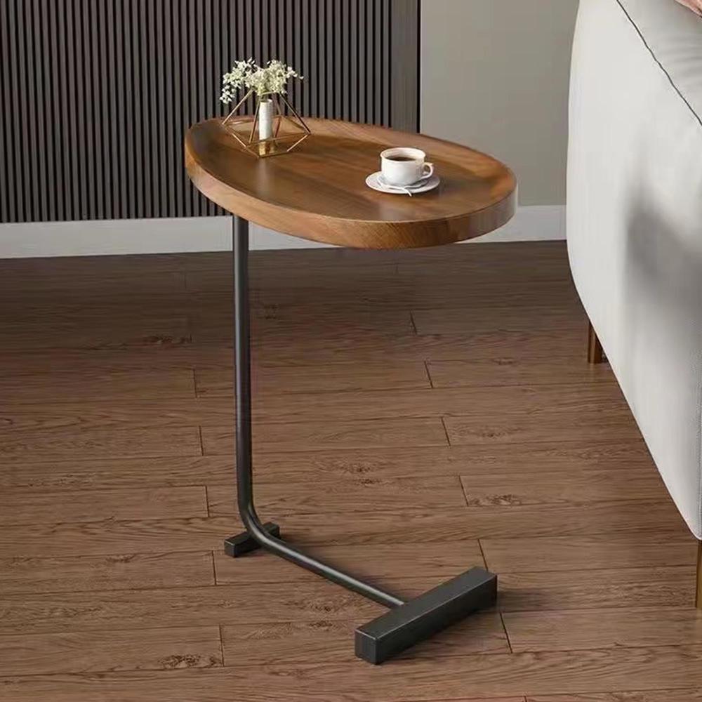 2-pieces C-shaped Side Table Small Sofa Table for Living Room Brown/White