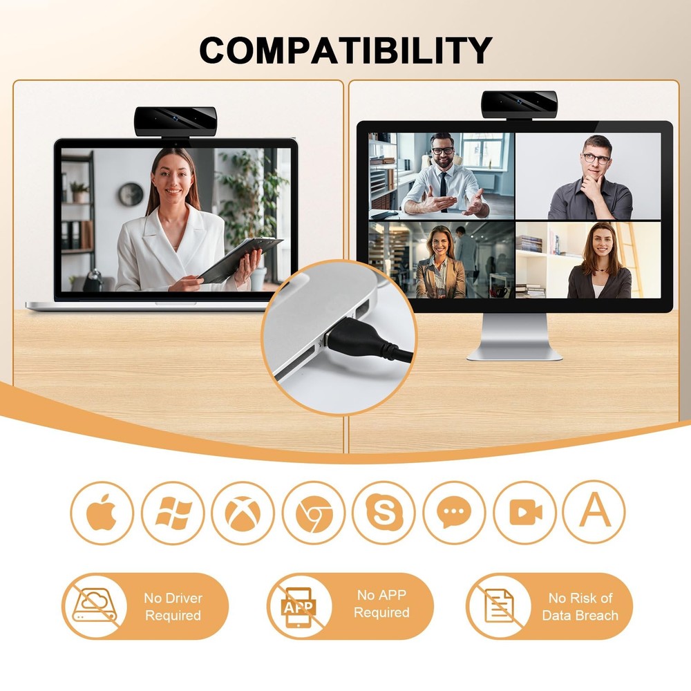 1080P Webcam with Microphone, Full HD Video Calling Web Camera, HD Light Corr...