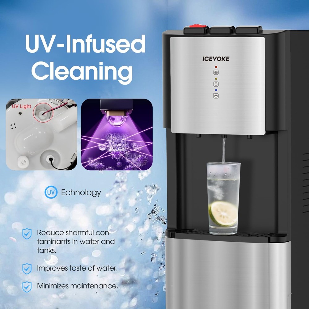 Self-Cleaning Bottom Loading Water Cooler Water Dispenser - 3 Temperature Set...