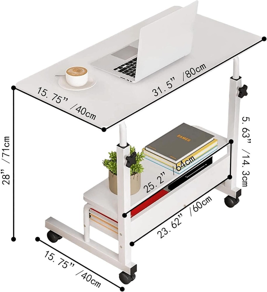 Adjustable Height Mobile Computer Desk Small Space Rolling Writing W/ Wheels