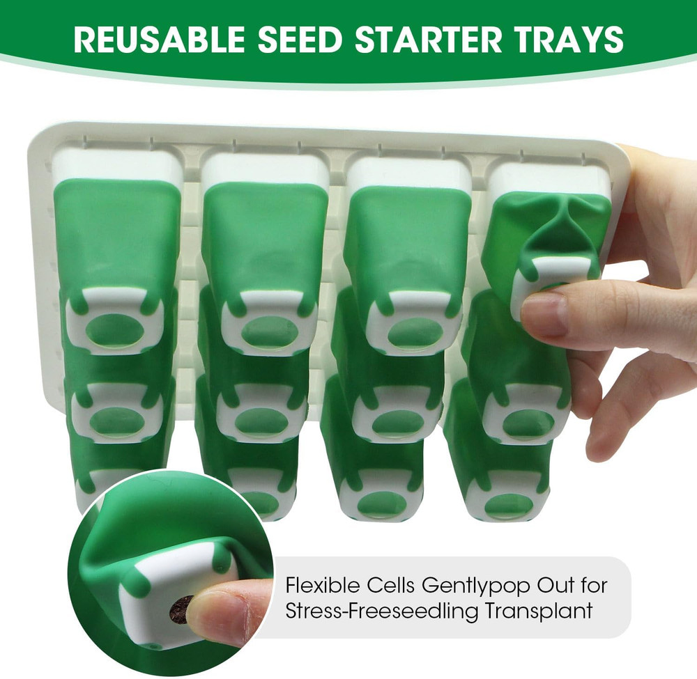 Self-Watering Seed Starter Tray Set with Grow Light - 5 Pack, 60 Cells