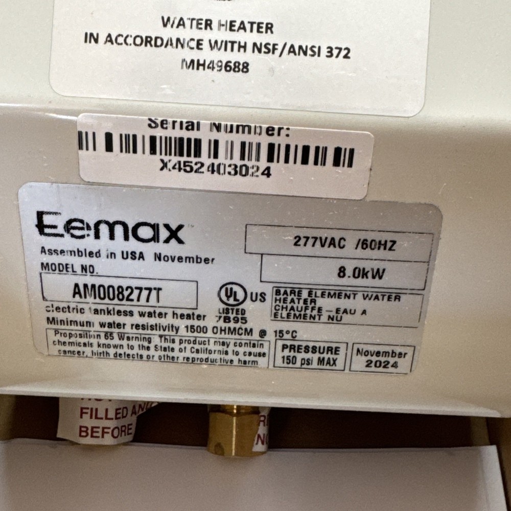 Eemax Am008277t 277Vac, Commercial Electric Tankless Water Heater, Undersink