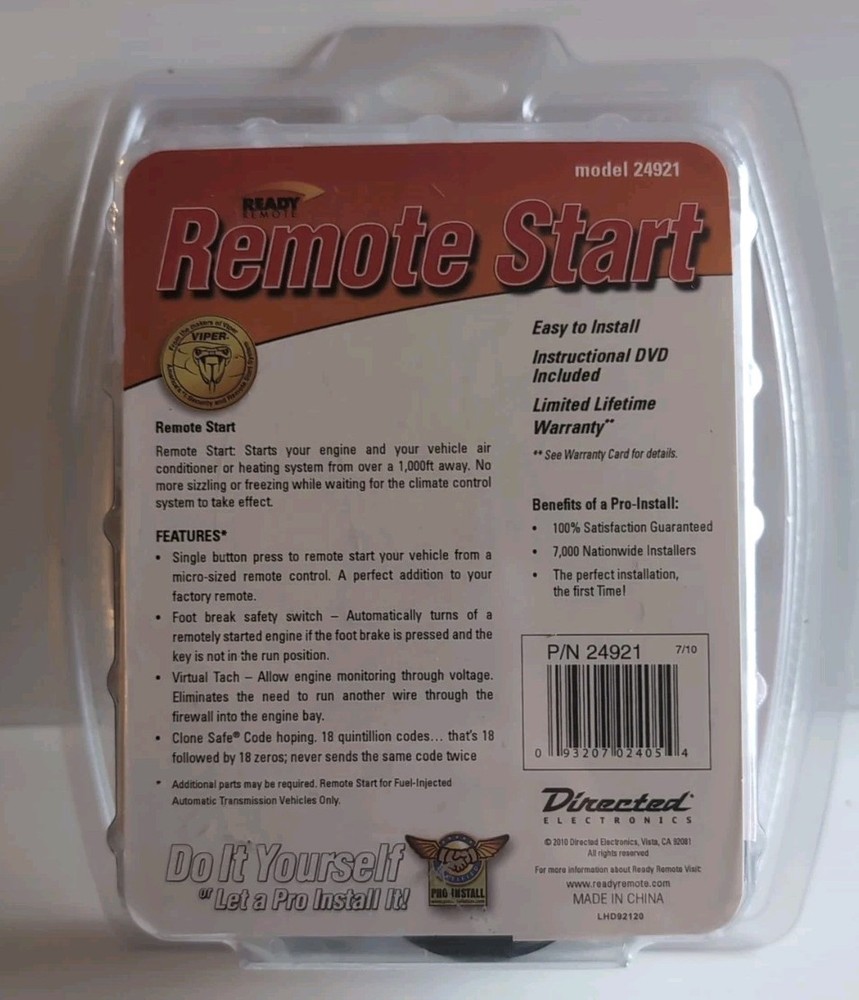 READY REMOTE START Car Remote Start System Model 24921 NEW IN PKG