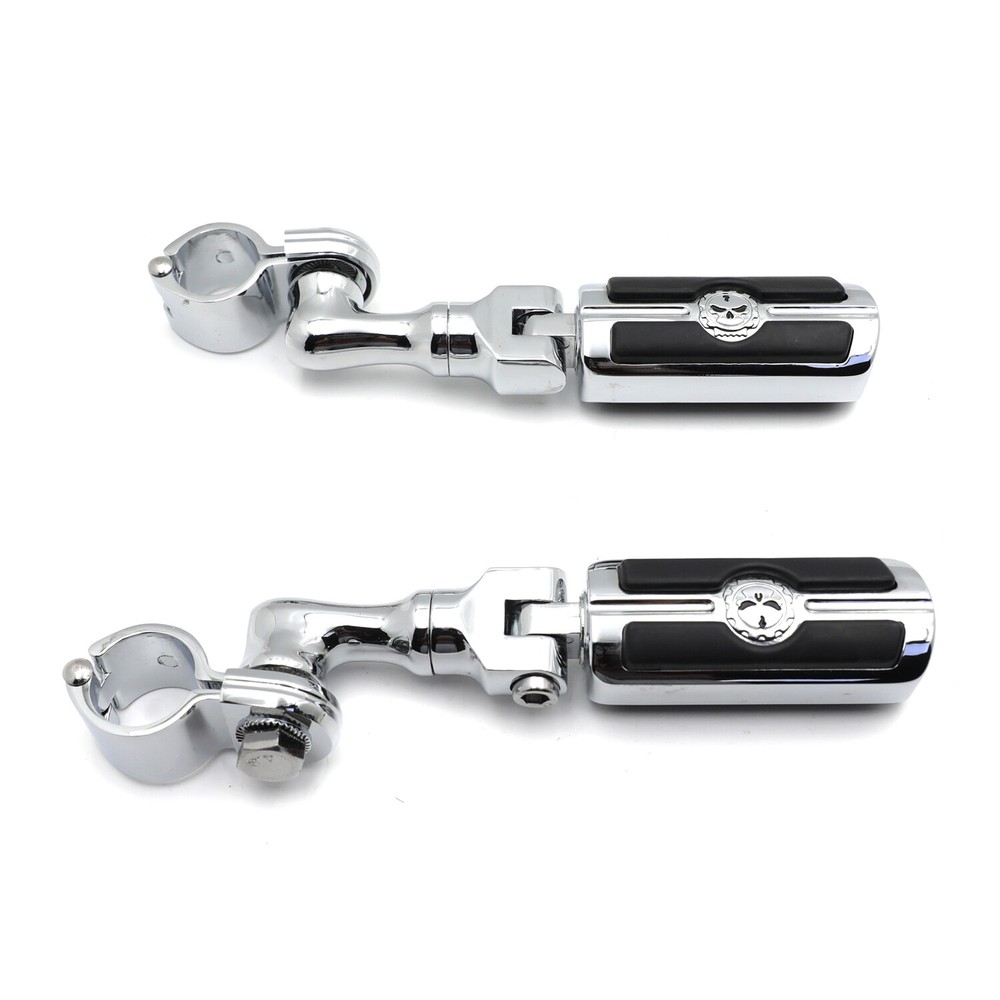 Chrome Angled Adjustable Skull Foot Peg For 1.25" Engine Guard Frame Tube