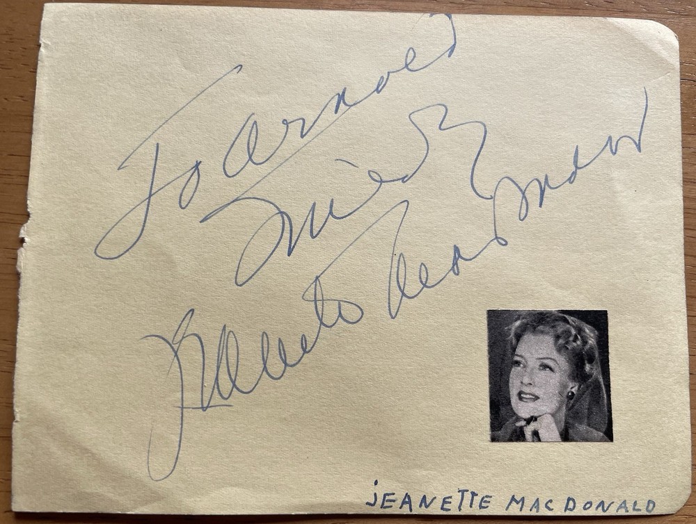 Opera Soprano & Actress Jeanette MacDonald Autograph