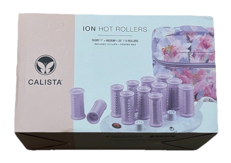 Calista Tools Purple Ion Hot Rollers 1" Short & 1.25"Medium W/Clips & Case New