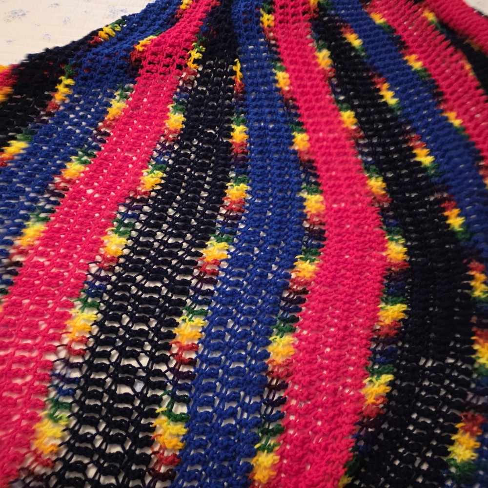 Rainbow Hand Crochet Throw Blanket Multi Color Unique Shape Upcycle Project