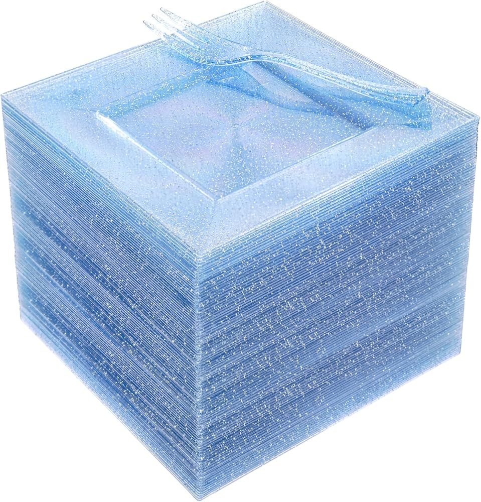 DaYmi Blue Glitter Dert Plates Including Appetizer Plates, Plastic