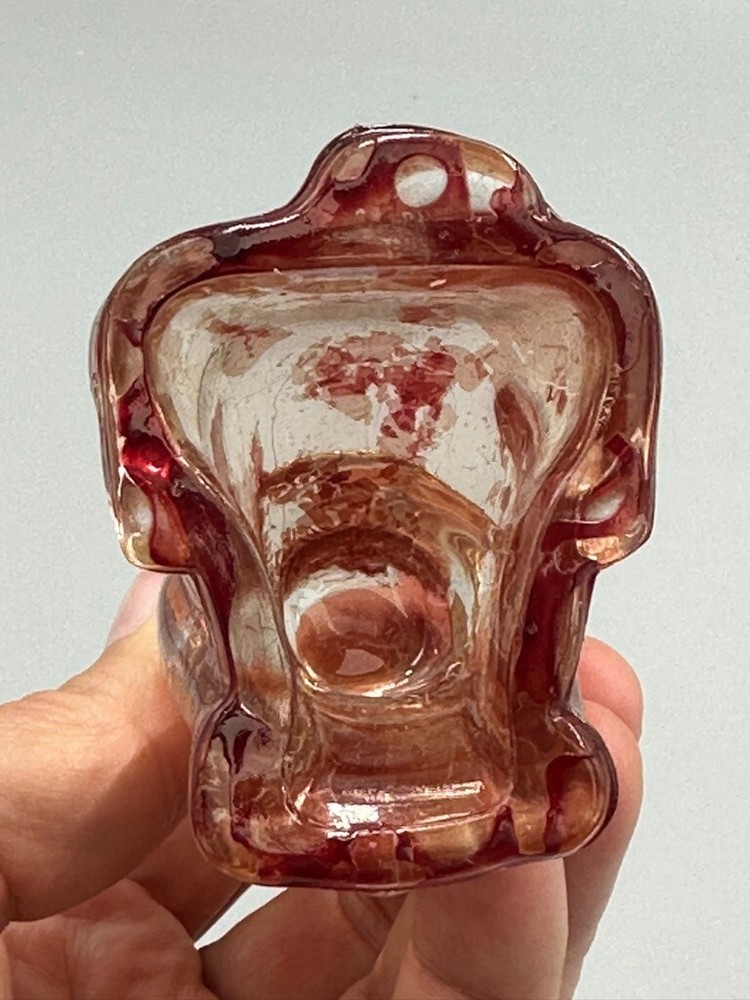 Vintage Figural DOG & Collar Glass CANDY CONTAINER Flashed Pink A&E 183