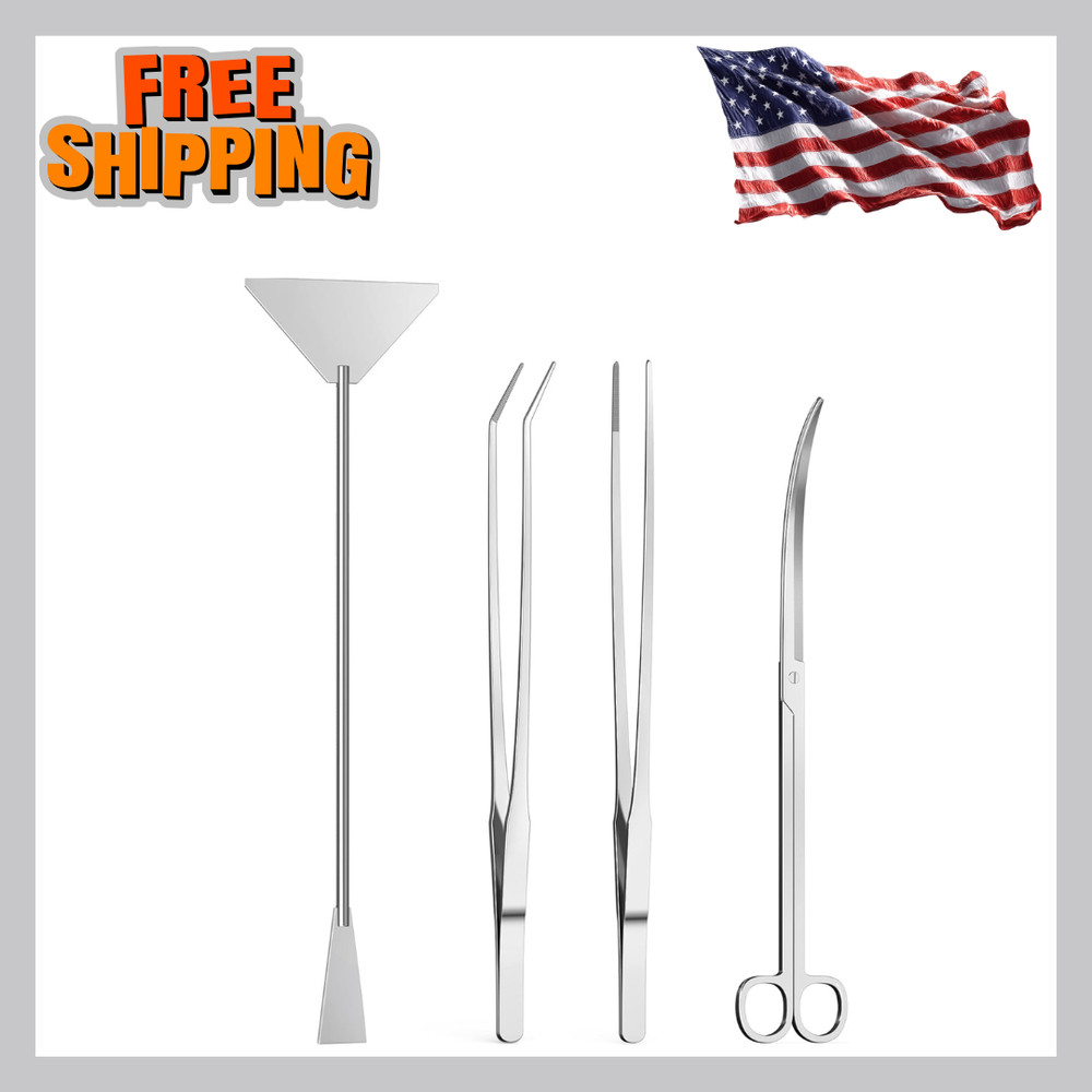 4Pcs Aquascaping Tools Kit Tweezers Scissors Algae Scraper Set