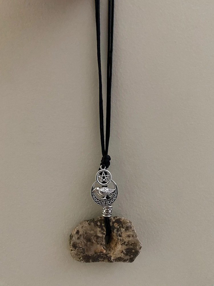 Hag Stone Raven Pentacle Wall Hanging, Protection Amulet