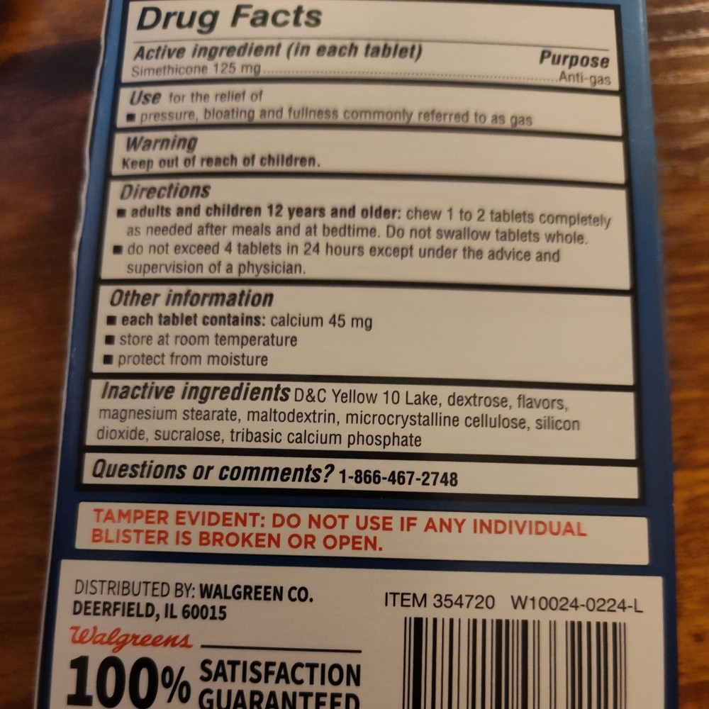 Walgreens Gas Relief Chewable Tablets Peppermint 18 count exp: 06/2026