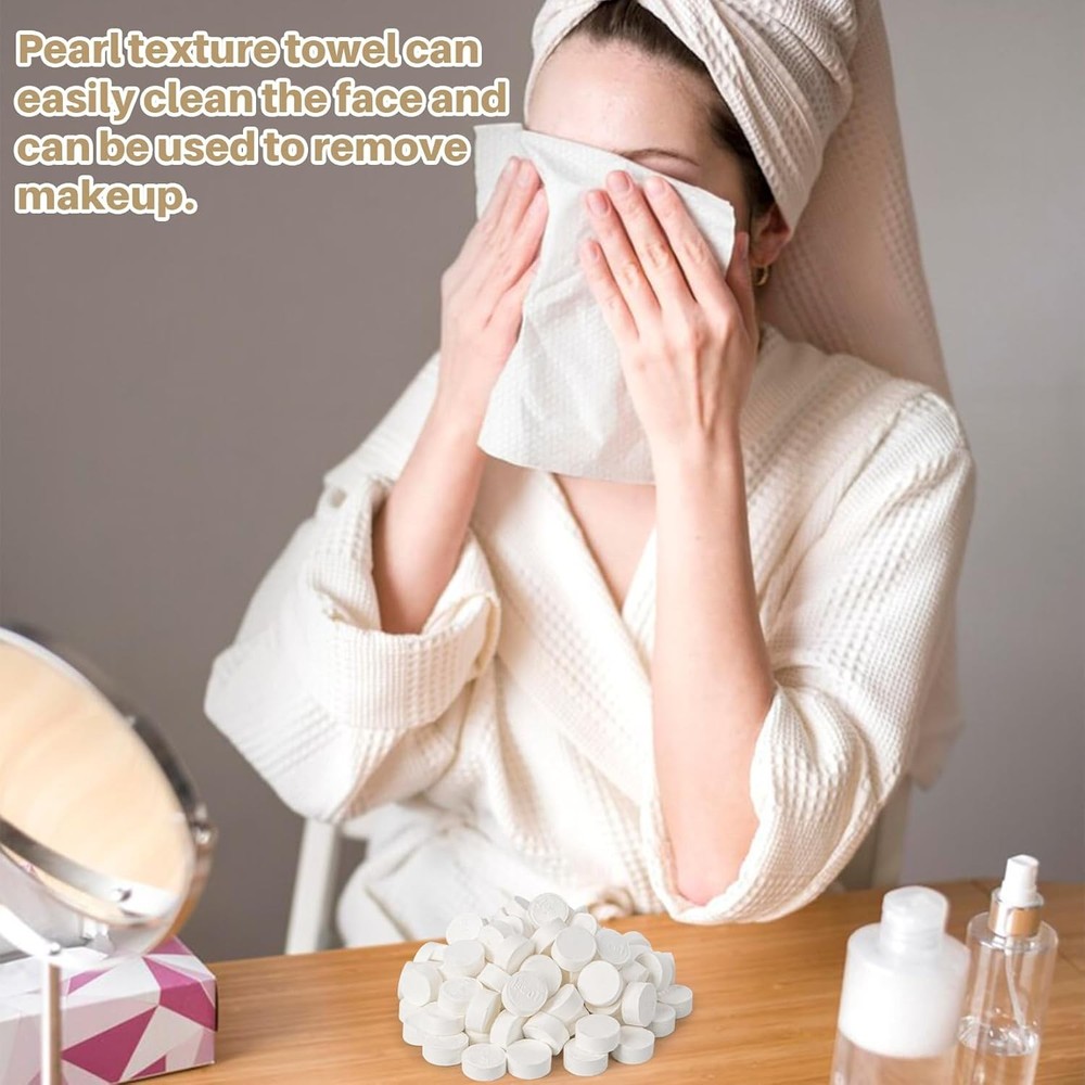 100 Compressed Towel Tablets - Disposable Face Washcloths Fast Drying Lightweigh