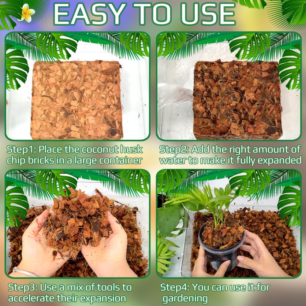 10LB Compressed Coconut Coir Chips, 100% Natural Organic Coco Husk Chips Coco...