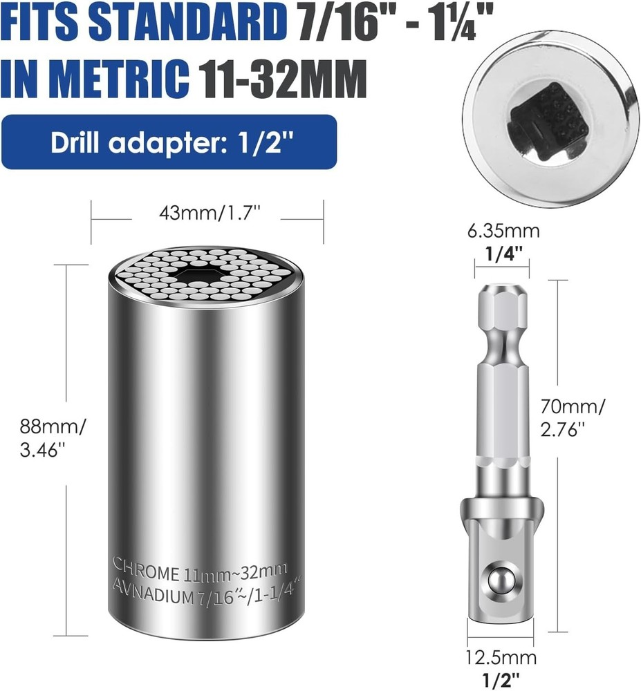 Universal Socket Set (11-32mm 7-19mm) Super Socket for Unscrew Any Bolt Multi...