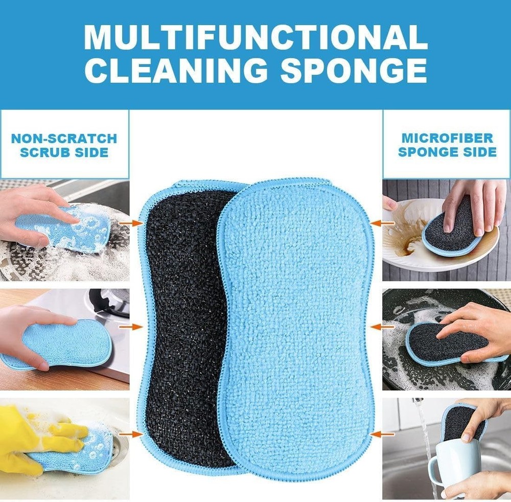 Cleaning Sponge Set Microfiber Scrub Sponge Dual-Sided Kitchen Dish Pans 12 Pack