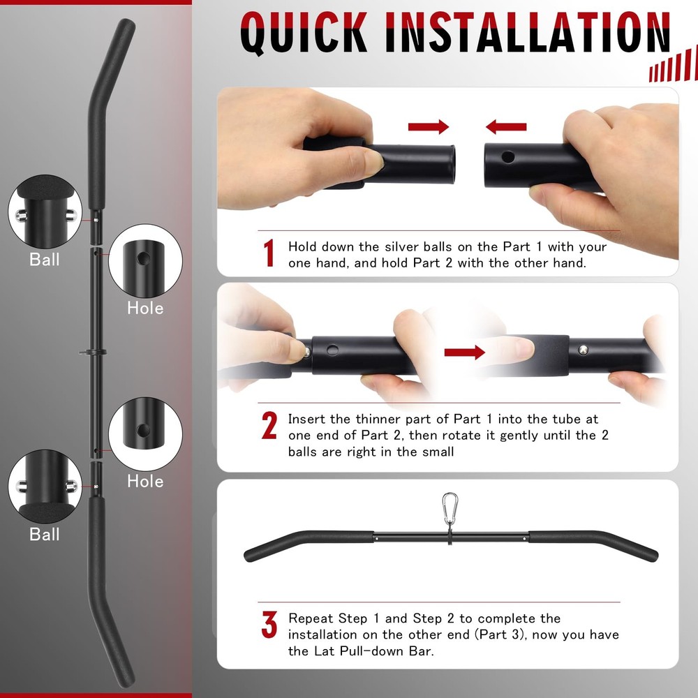 39.7'' LAT Pulldown Bar for Cable Machines, Rubber Handle Strength Training