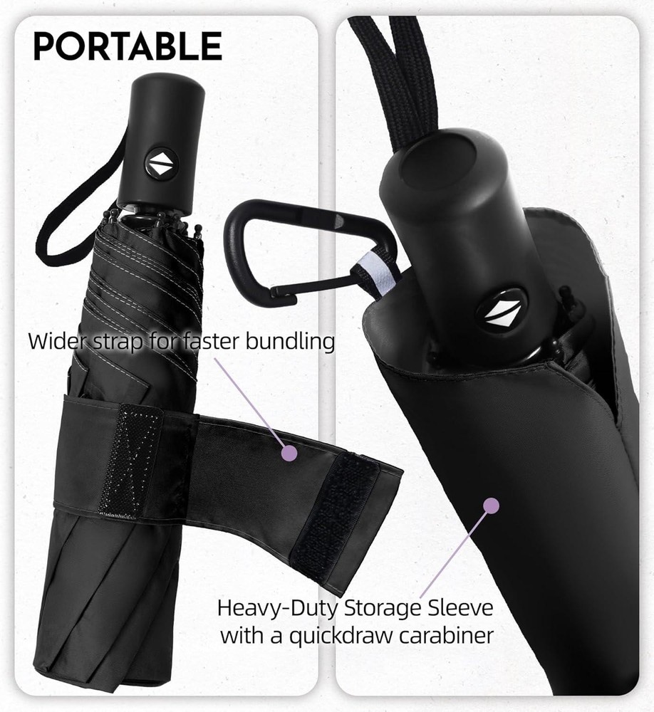 Compact Travel Windproof Umbrella, 43" Auto Open/close Folding Quick Dry Umbrell