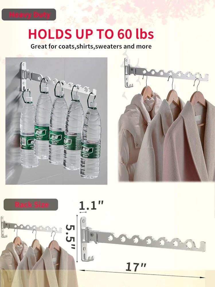 Rust-Proof Wall Mount Clothes Hanger - Sleek Silver Design, Easy to Install
