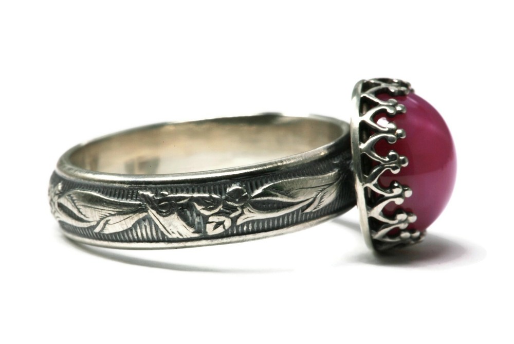 Star Ruby Ring 925 Sterling Silver Blooming Flower Band (10mm Lab Created)