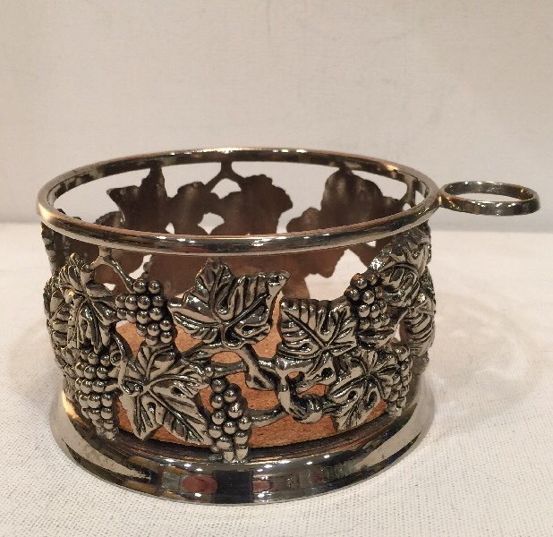 Silverplate Wine Bottle Holder Coaster Grape Design Godinger Silver Art Co