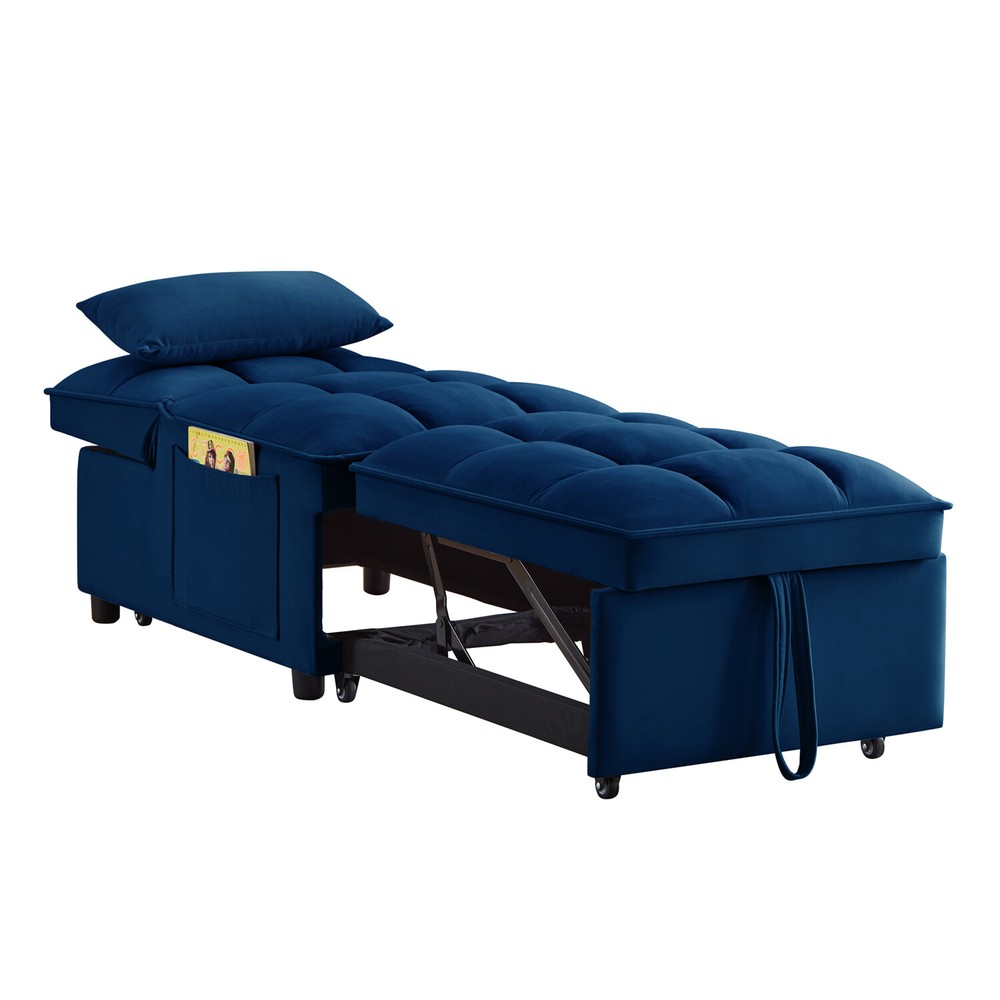 Convertible Sofa Bed Multi-Function Folding Recliner Sofa Chair w/ Pillow Navy