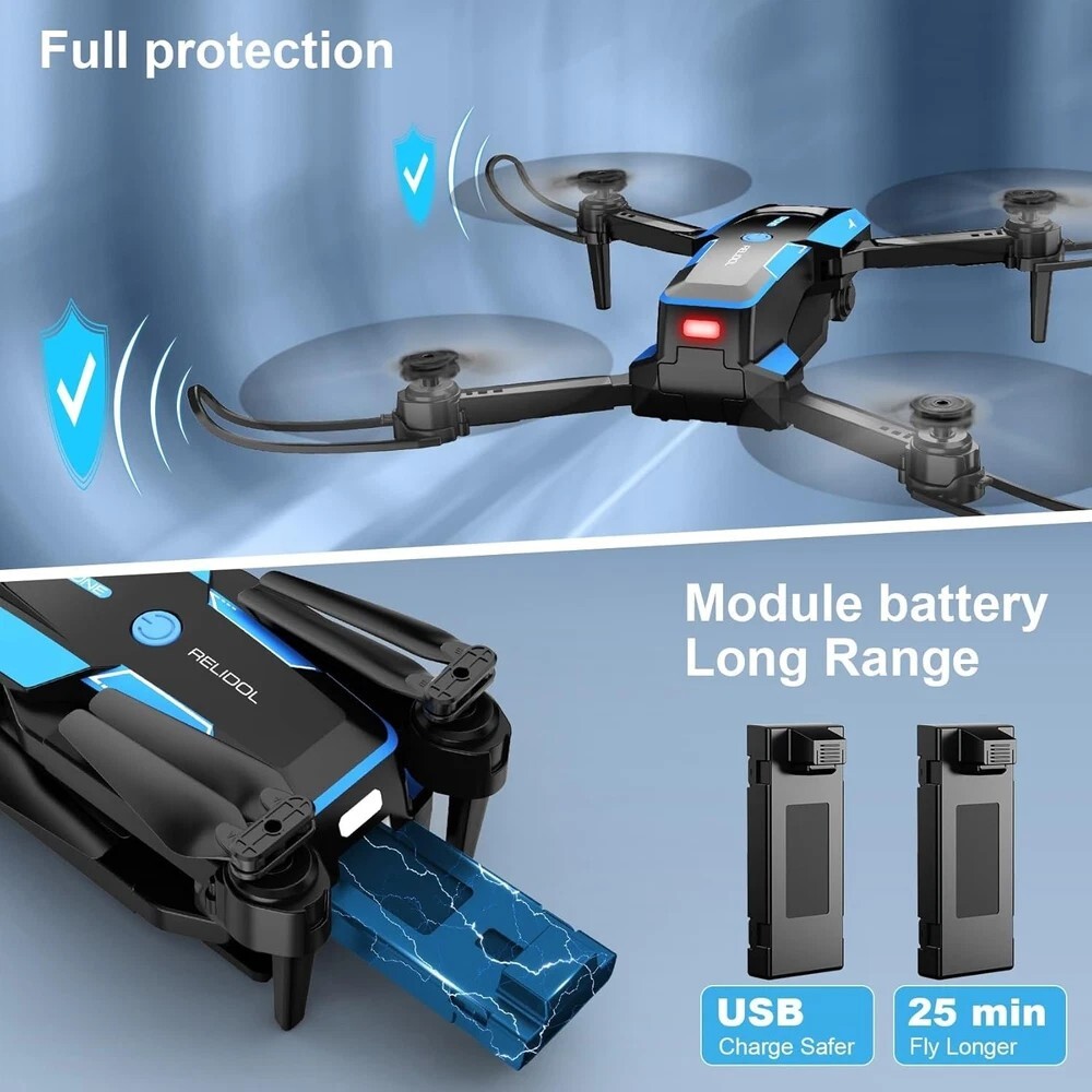 Drone with 1080P Camera - Foldable Remote Control Quadcopter Black&Blue