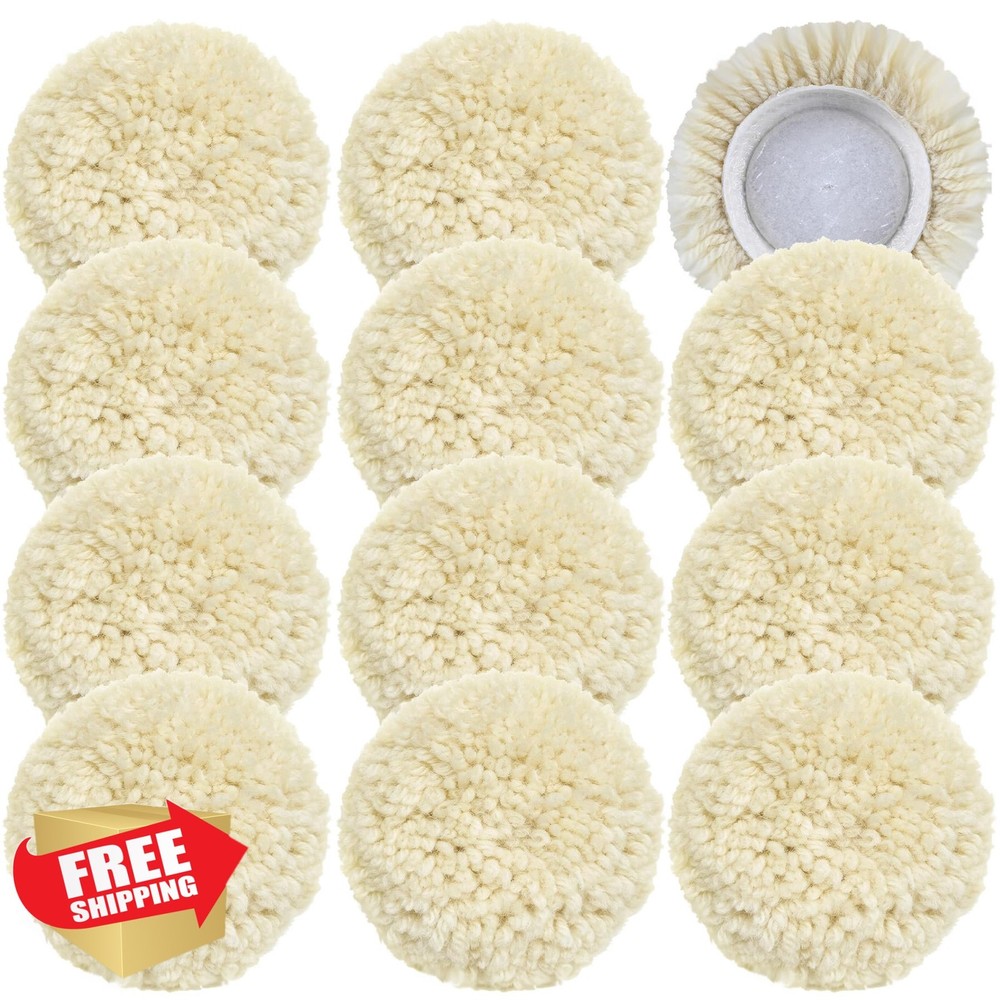 Wool Buffing Pads 3 Inch, 12pc Polishing Disc, Hook Loop for Car Auto Boat