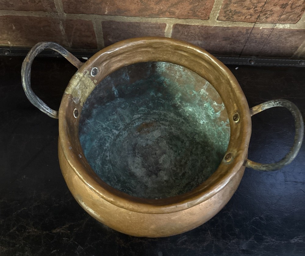 Antique Primitive Copper Cauldron Kettle Pot