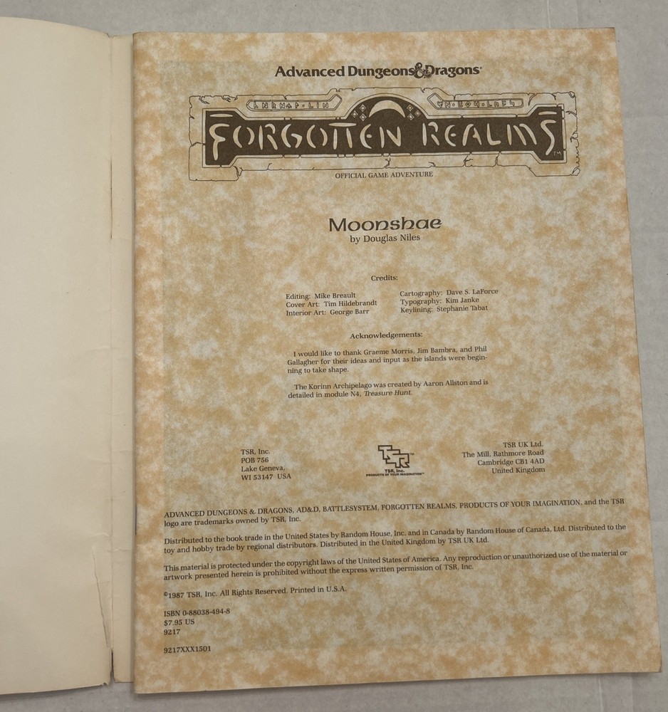 AD&D Dungeons & Dragons Forgotten Realms FR2 Moonshae Module NO MAP AD&D 2E RARE