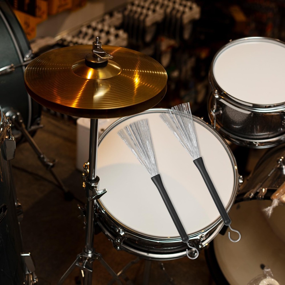 1 Pair Drum Brushes, Retractable Wire and Percussion Black Silver