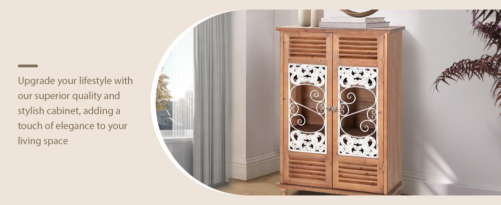 2 Doors Storage Cabinet Buffet Sideboard Distressed Accent Cabinet Entryway