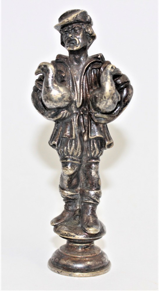 Antique Silverplated Bronze figural Stamp seal RF Monogram