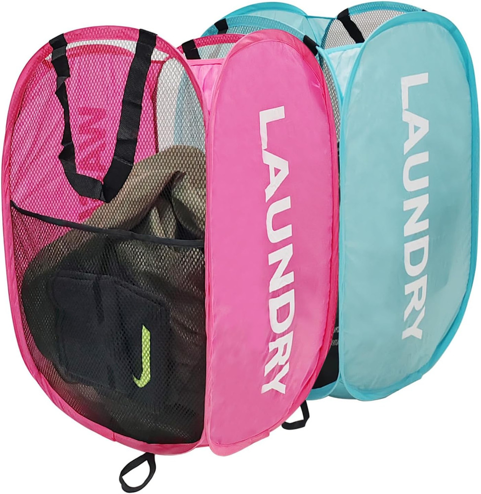 Collapsible Laundry Hamper 2 pack Mesh Pop Up Laundry Hamper with Handles, Fo...