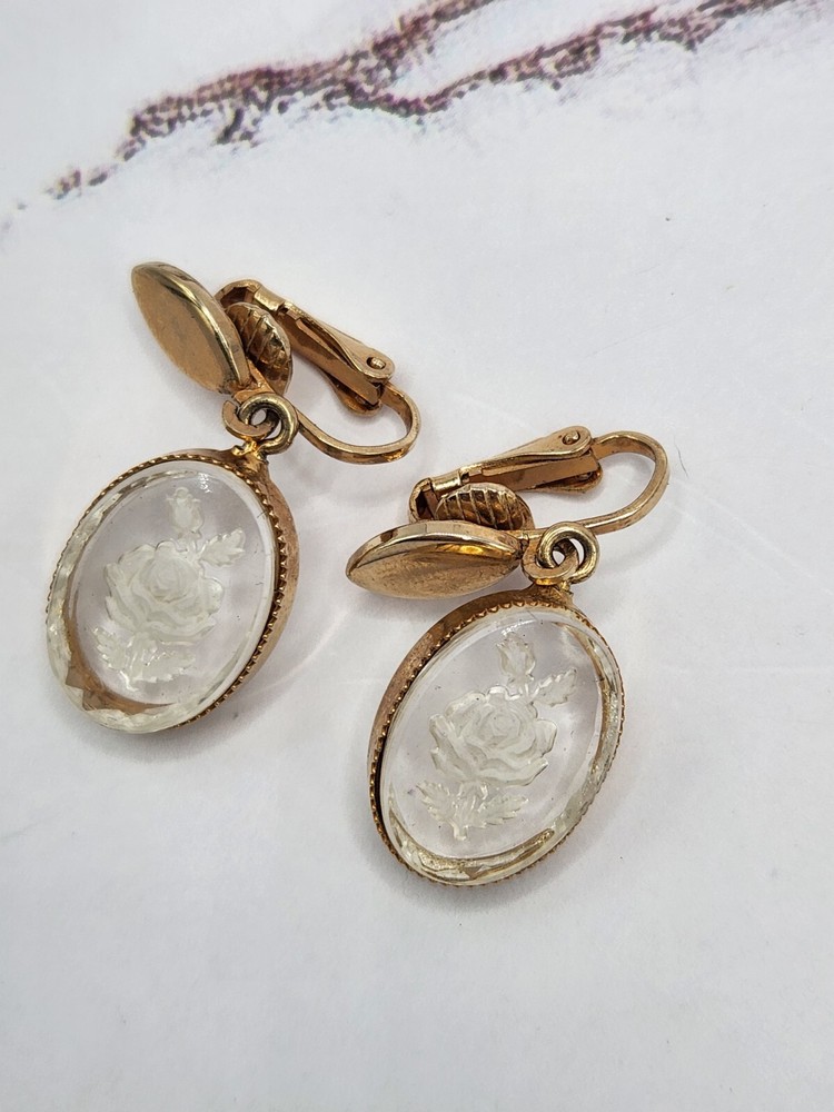 Clear Flower Clip On Earrings