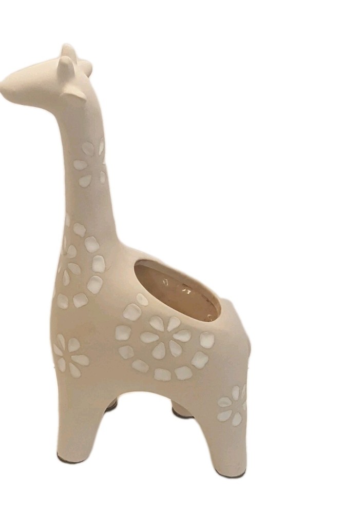 Boho Style Beige Ceramic Starburst Pattern Giraffe Planter Statue