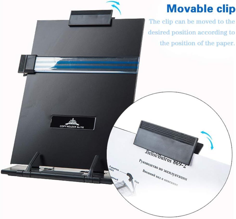 Metal Desktop Document Book Holder with 7 Adjustable Positions () Black