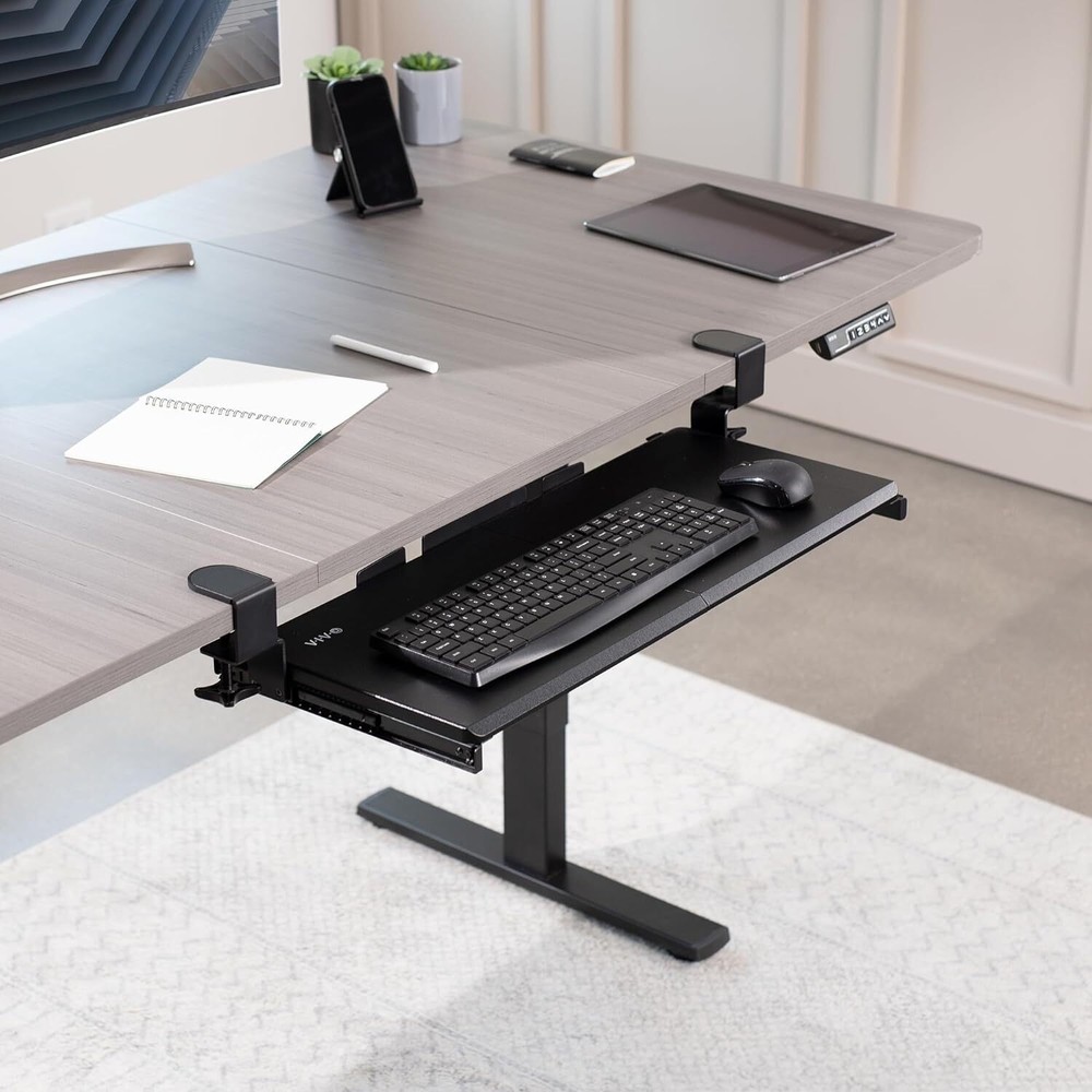 Large Keyboard Tray under Desk Pull Out with Extra Sturdy C Clamp Mount System