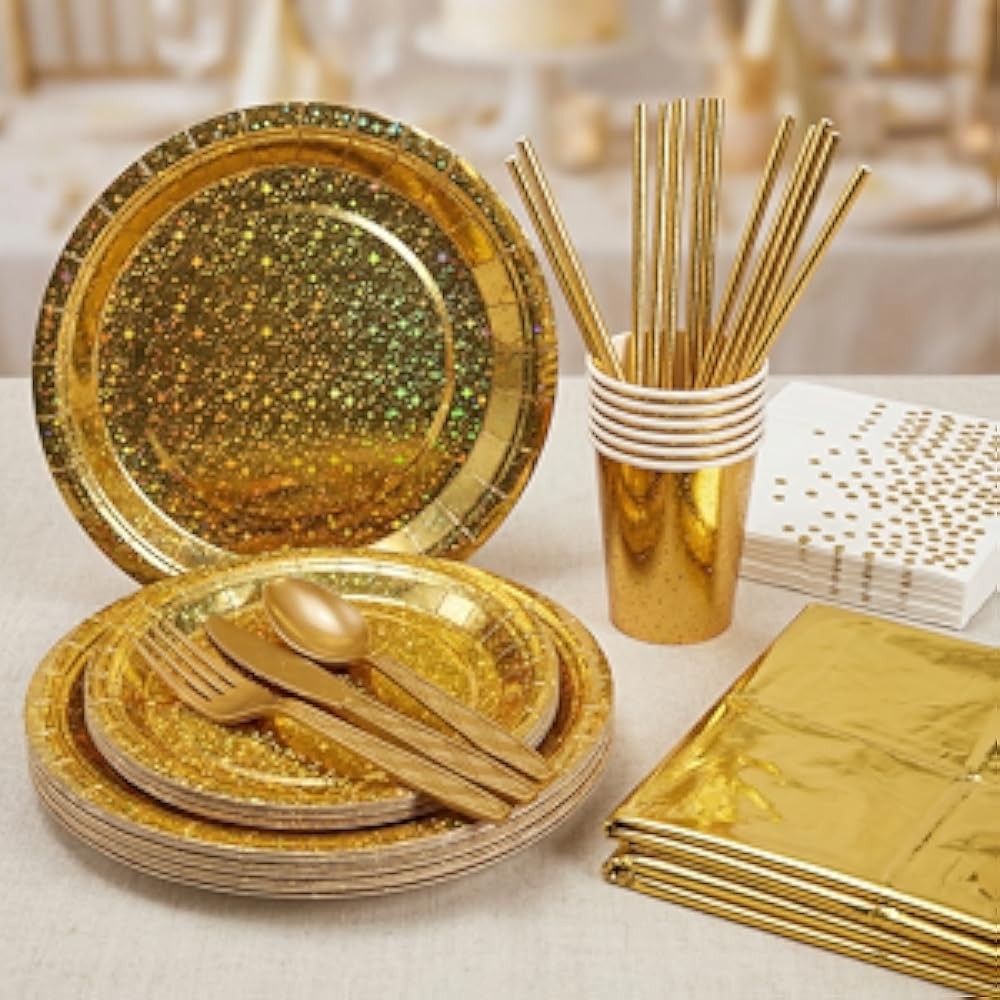 ling Star Patterned Disposable Tableware Set, 201 Pieces, Tablecloths