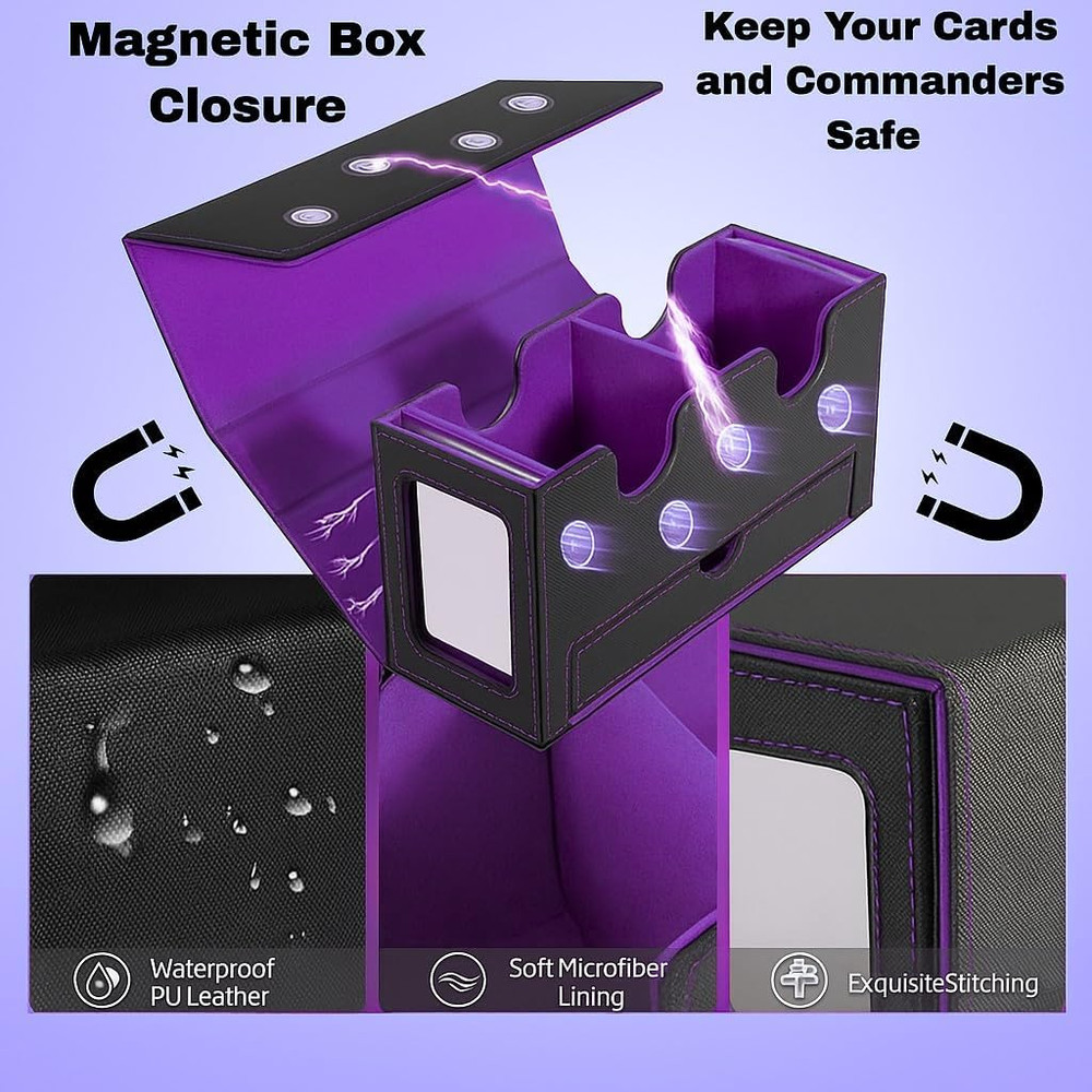 Card Deck Box, MTG Commander Card Deck Box, 2 Commander Display, Fits 200 Double